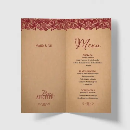 Cardápio / Menu Personalizado Casamento e Festas