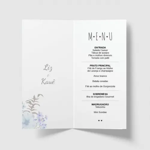 Cardápio / Menu Personalizado Casamento e Festas