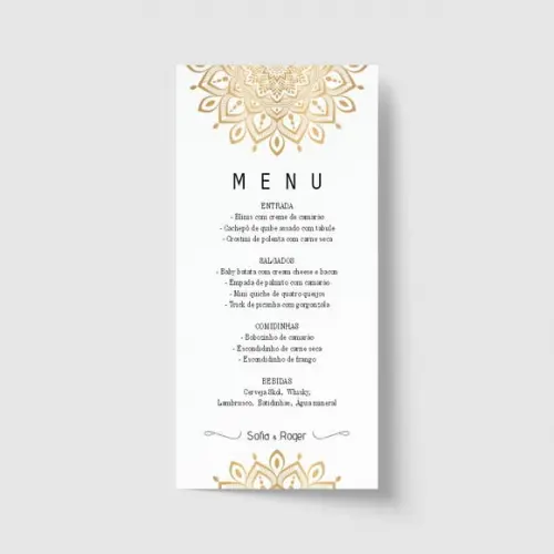 Cardápio / Menu personalizado casamento e festas 10cm x 21cm