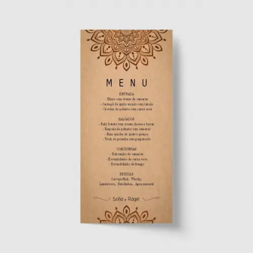 Cardápio / Menu personalizado casamento e festas 10cm x 21cm