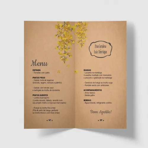 Cardápio / Menu Personalizado Casamento e Festas