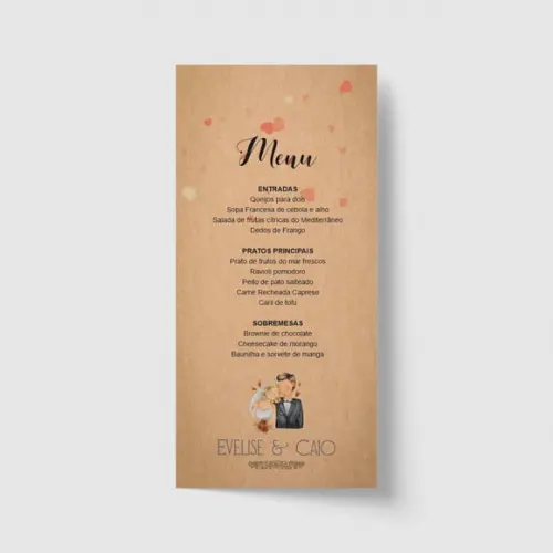 Cardápio / Menu personalizado casamento e festas 10cm x 21cm