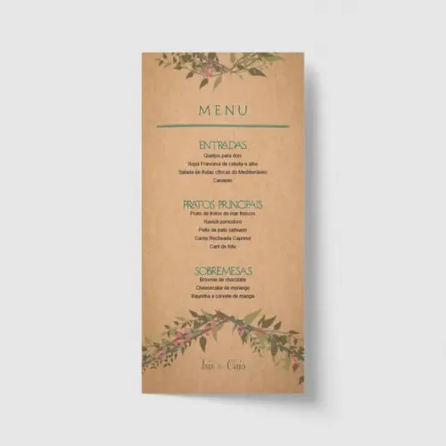 Cardápio / Menu personalizado casamento e festas 10cm x 21cm