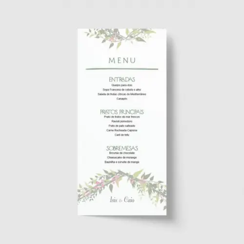 Cardápio / Menu personalizado casamento e festas 10cm x 21cm