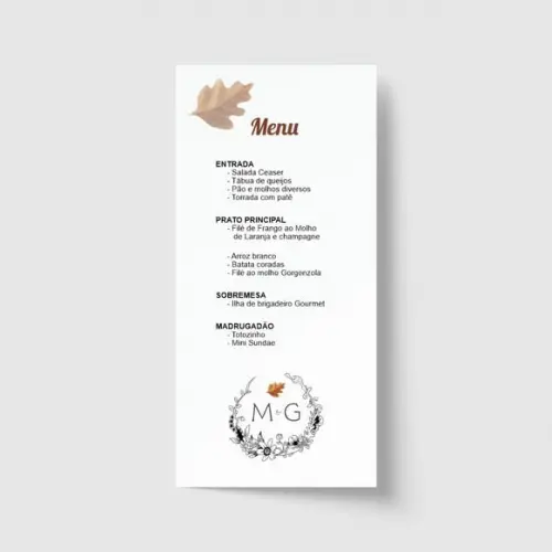 Cardápio / Menu personalizado casamento e festas 10cm x 21cm