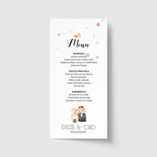 Cardápio / Menu personalizado casamento e festas 10cm x 21cm