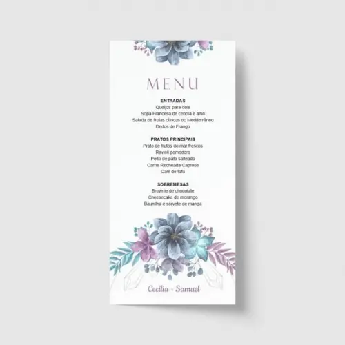 Cardápio / Menu personalizado casamento e festas 10cm x 21cm