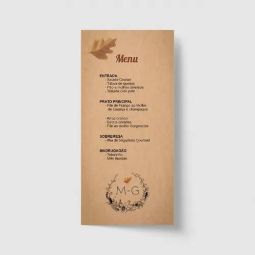 Cardápio / Menu personalizado casamento e festas 10cm x 21cm
