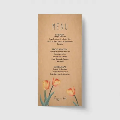 Cardápio / Menu personalizado casamento e festas 10cm x 21cm