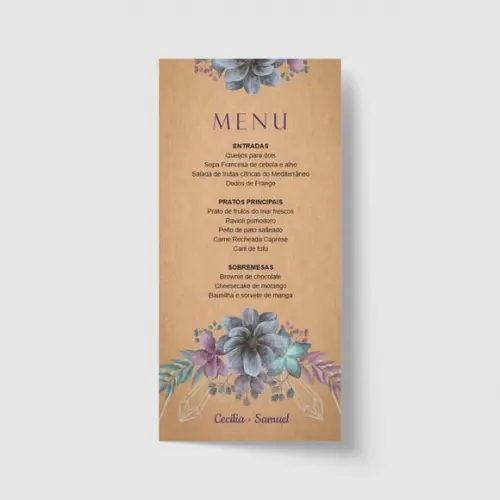 Cardápio / Menu personalizado casamento e festas 10cm x 21cm