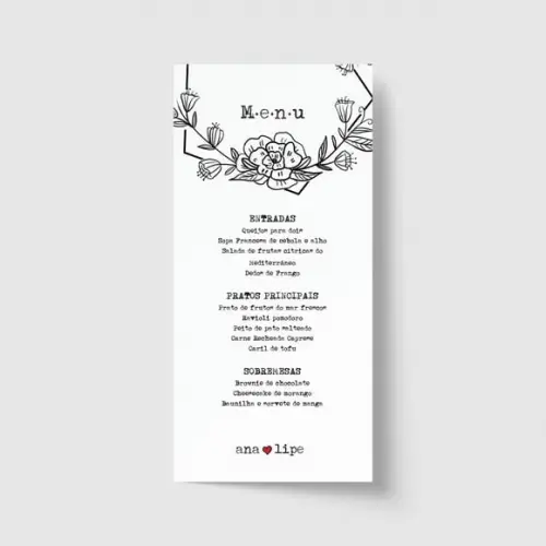 Cardápio / Menu personalizado casamento e festas 10cm x 21cm