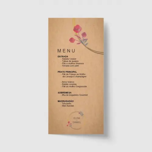 Cardápio / Menu personalizado casamento e festas 10cm x 21cm