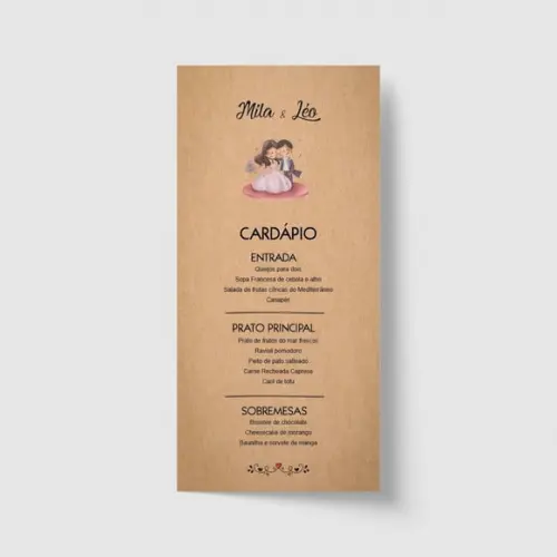 Cardápio / Menu personalizado casamento e festas 10cm x 21cm