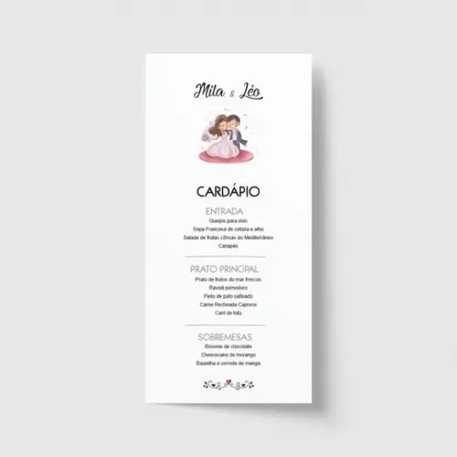Cardápio / Menu personalizado casamento e festas 10cm x 21cm
