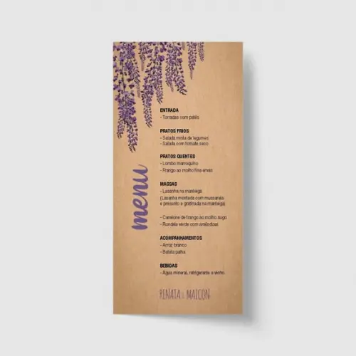 Cardápio / Menu personalizado casamento e festas 10cm x 21cm