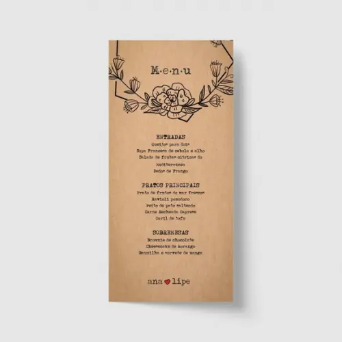 Cardápio / Menu personalizado casamento e festas 10cm x 21cm
