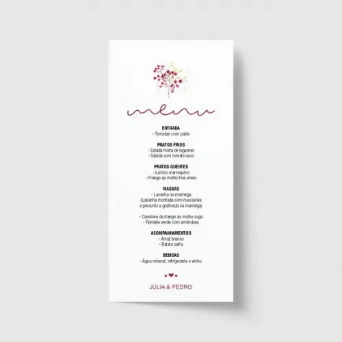 Cardápio / Menu personalizado casamento e festas 10cm x 21cm