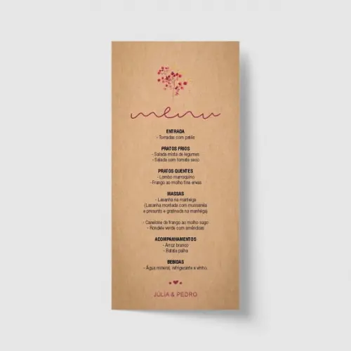 Cardápio / Menu personalizado casamento e festas 10cm x 21cm