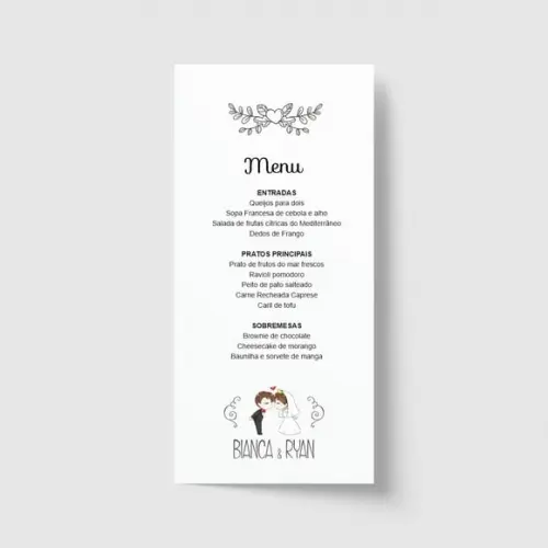 Cardápio / Menu personalizado casamento e festas 10cm x 21cm