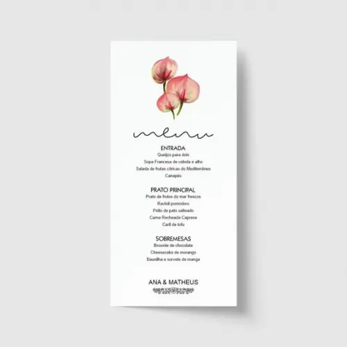 Cardápio / Menu personalizado casamento e festas 10cm x 21cm