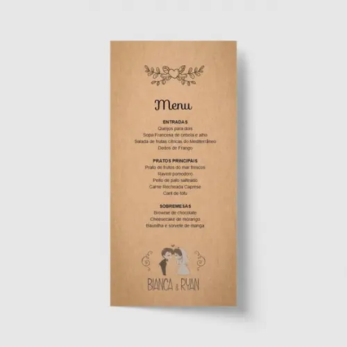 Cardápio / Menu personalizado casamento e festas 10cm x 21cm