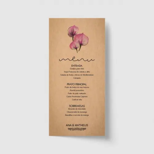 Cardápio / Menu personalizado casamento e festas 10cm x 21cm