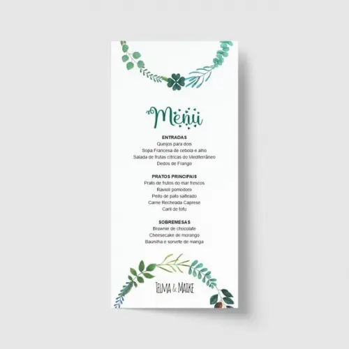 Cardápio / Menu personalizado casamento e festas 10cm x 21cm