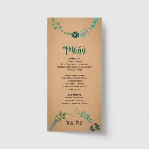 Cardápio / Menu personalizado casamento e festas 10cm x 21cm