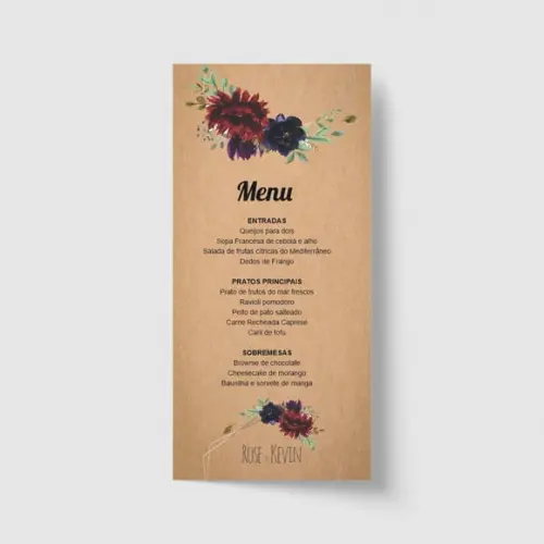 Cardápio / Menu personalizado casamento e festas 10cm x 21cm