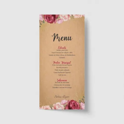 Cardápio / Menu personalizado casamento e festas 10cm x 21cm