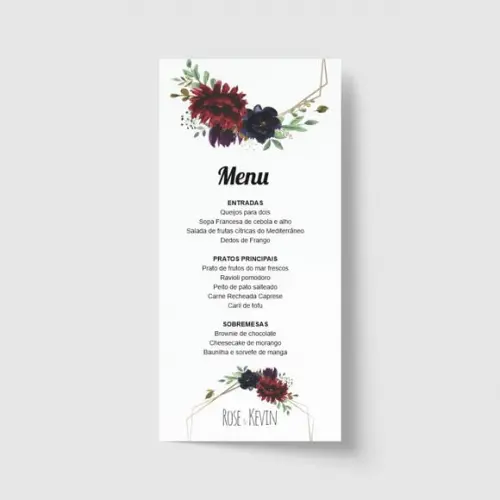 Cardápio / Menu personalizado casamento e festas 10cm x 21cm