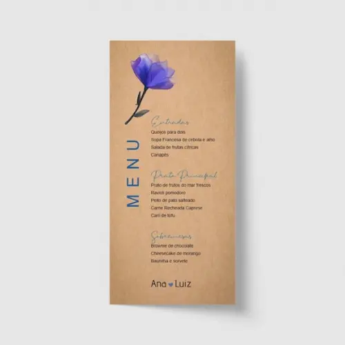 Cardápio / Menu personalizado casamento e festas 10cm x 21cm