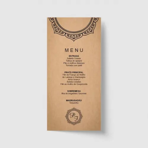 Cardápio / Menu personalizado casamento e festas 10cm x 21cm