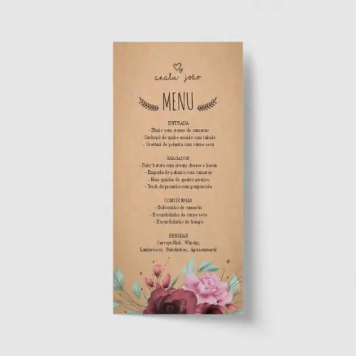 Cardápio / Menu personalizado casamento e festas 10cm x 21cm
