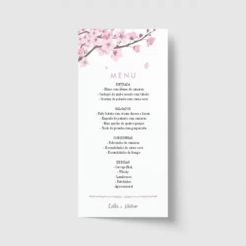 Cardápio / Menu personalizado casamento e festas 10cm x 21cm