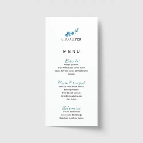 Cardápio / Menu personalizado casamento e festas 10cm x 21cm