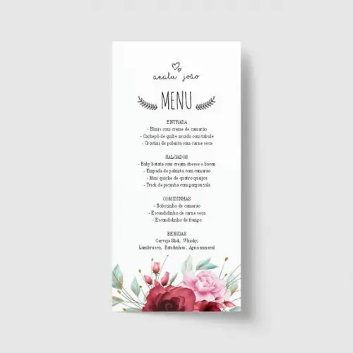 Cardápio / Menu personalizado casamento e festas 10cm x 21cm