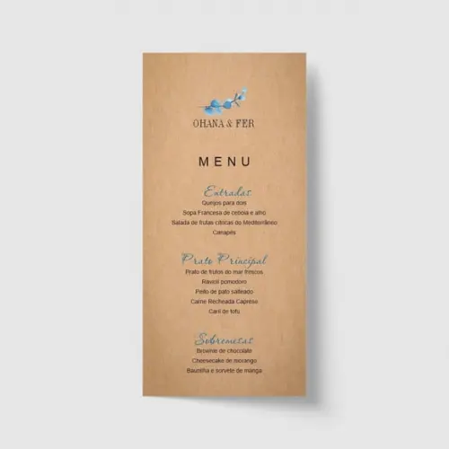 Cardápio / Menu personalizado casamento e festas 10cm x 21cm