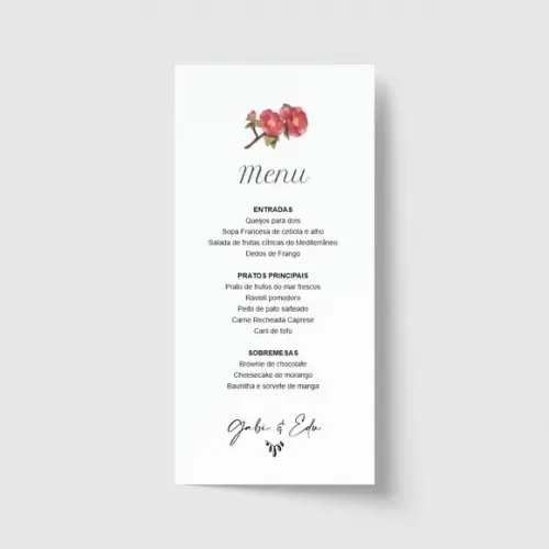 Cardápio / Menu personalizado casamento e festas 10cm x 21cm