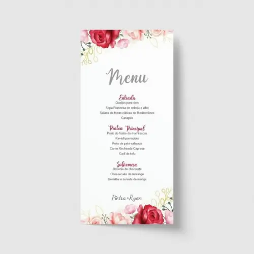 Cardápio / Menu personalizado casamento e festas 10cm x 21cm