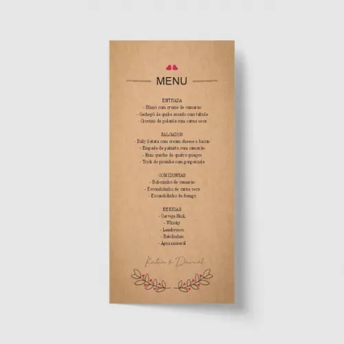 Cardápio / Menu personalizado casamento e festas 10cm x 21cm