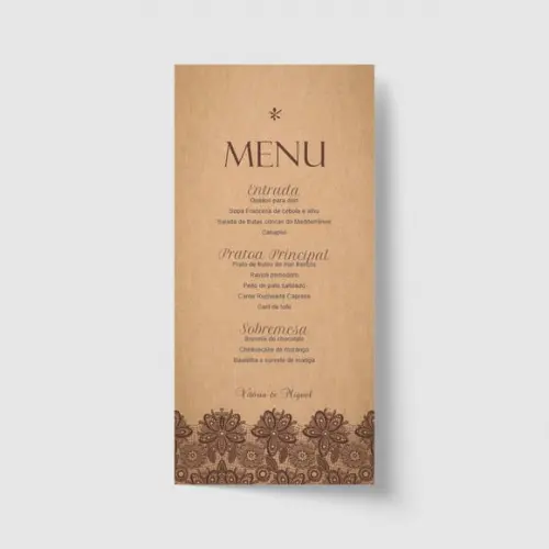 Cardápio / Menu personalizado casamento e festas 10cm x 21cm