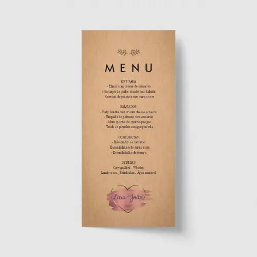 Cardápio / Menu personalizado casamento e festas 10cm x 21cm