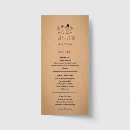 Cardápio / Menu personalizado casamento e festas 10cm x 21cm