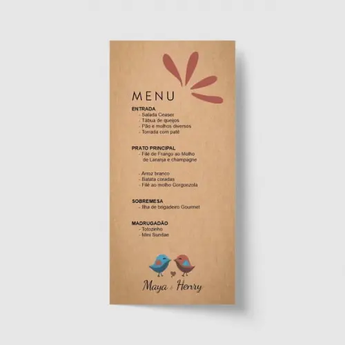 Cardápio / Menu personalizado casamento e festas 10cm x 21cm