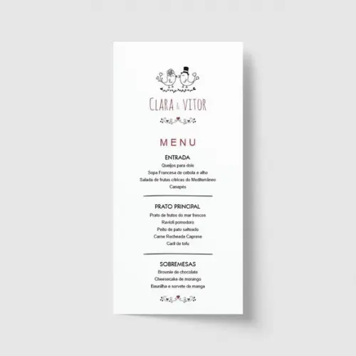 Cardápio / Menu personalizado casamento e festas 10cm x 21cm