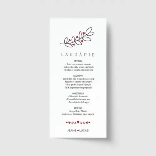 Cardápio / Menu personalizado casamento e festas 10cm x 21cm