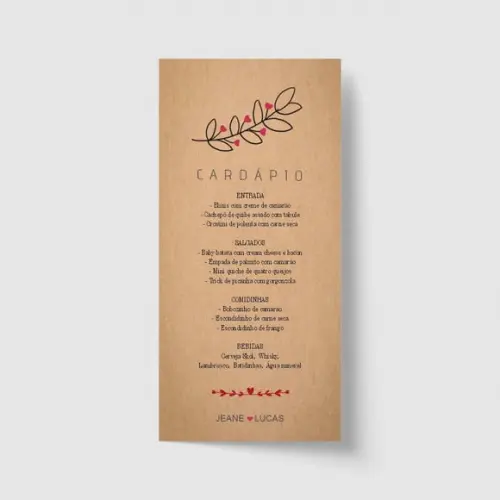 Cardápio / Menu personalizado casamento e festas 10cm x 21cm