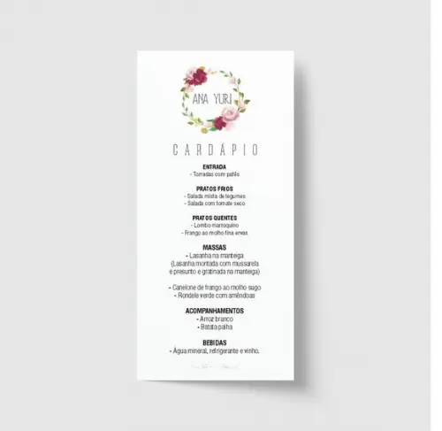 Cardápio / Menu personalizado casamento e festas 10cm x 21cm