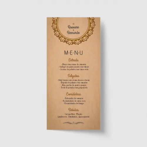 Cardápio / Menu personalizado casamento e festas 10cm x 21cm